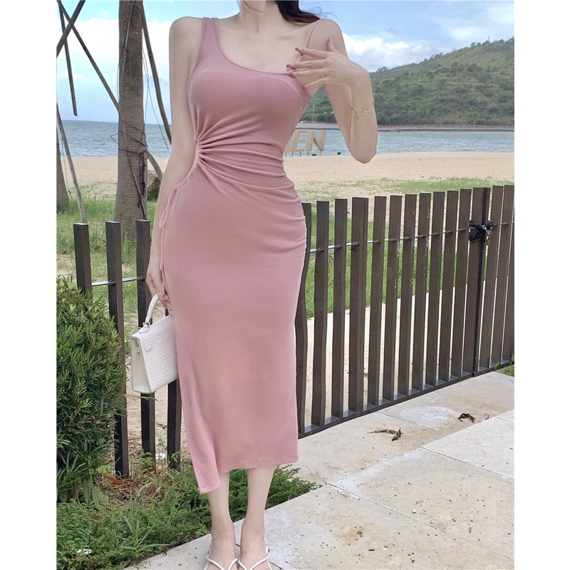 Đầm Hai Dây Ôm Eo Thiết Kế Khoét Lỗ Phong Cách Hàn Quốc Thời Trang Đi Biển Cho Nữ