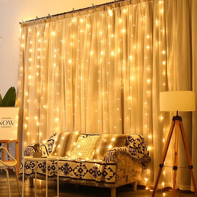 Bộ Đèn Led Thả Rèm Mưa Rơi/ Thác Nước - Đèn Nháy Thả Mành, Trang Trí Cây Đẹp Lung Linh Các Màu