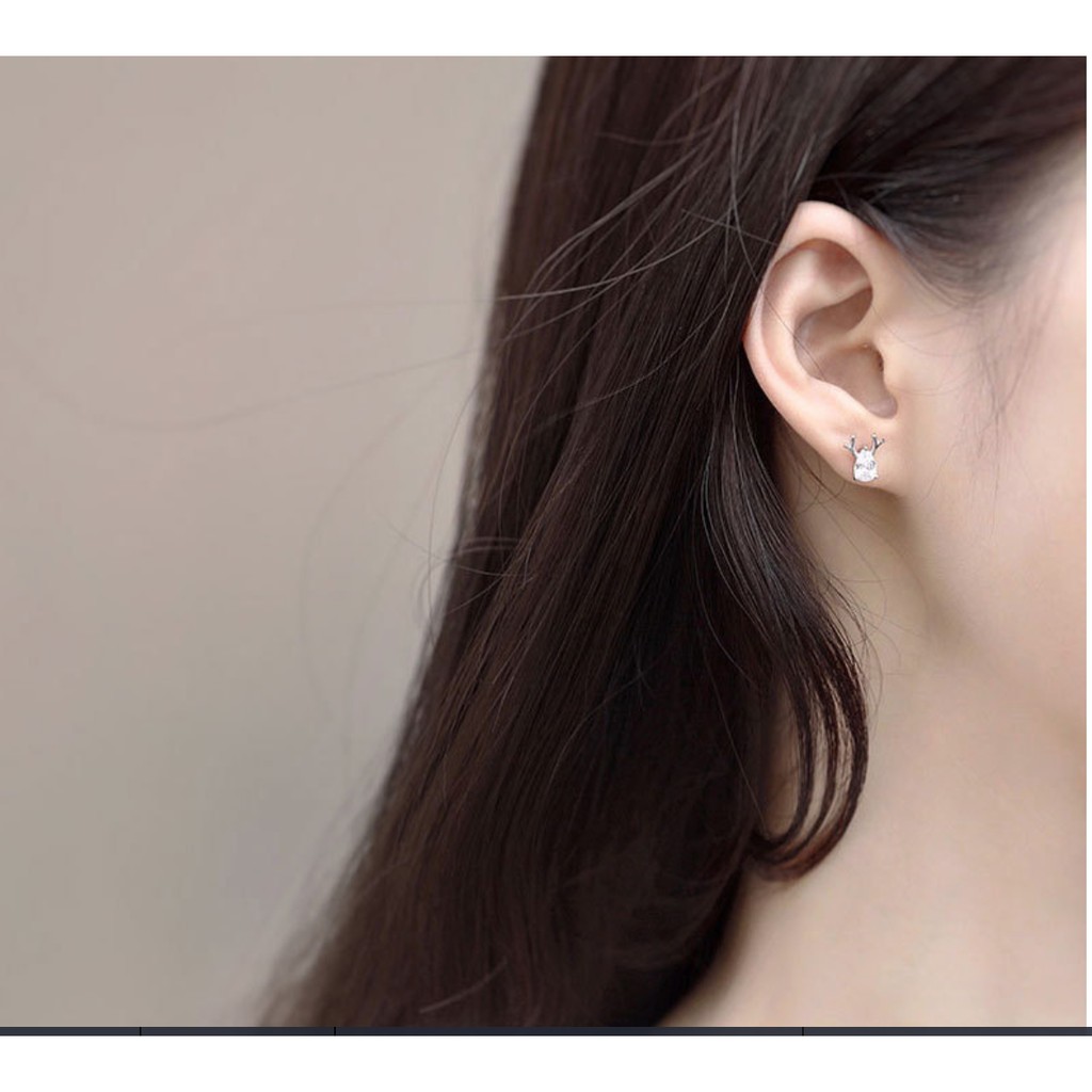 Bạc Ý S925 Mẫu tuần lộc đá tam giác - Bông tai bạc, khuyên tai Hàn Quốc