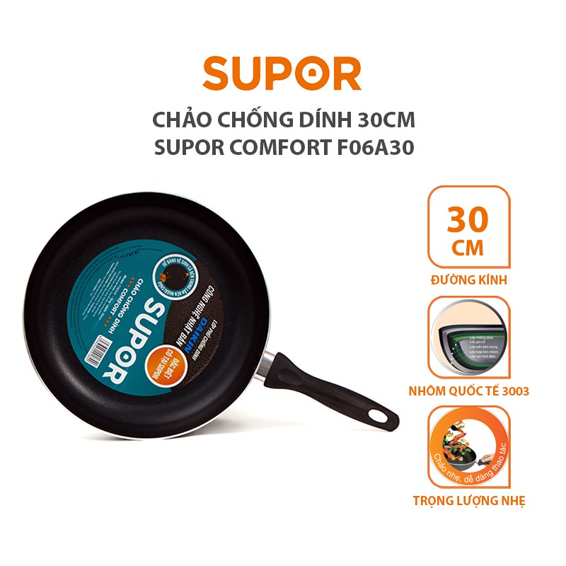 [Mã HLSEB10 giảm 10% tối đa 100K đơn 300K] Chảo chống dính Supor Comfort F06A30 30cm