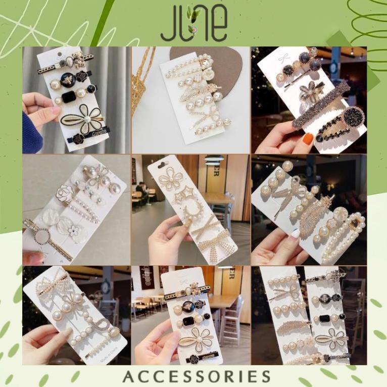 Sét 6 Kẹp Tóc Đính Đá Cài Tóc hình bông hoa Và  Cho Nữ Nhiều Màu Sắc Và Kiểu Dáng, June accessories