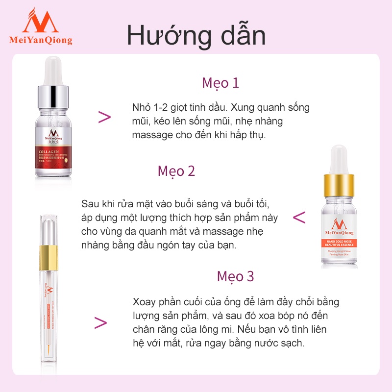 Bộ chăm sóc mắt MeiYanQiong với tinh chất thảo mộc dài mi 3ml/ dưỡng da mũi săn chắc 10ml/ collagen chống lão hóa 12ml