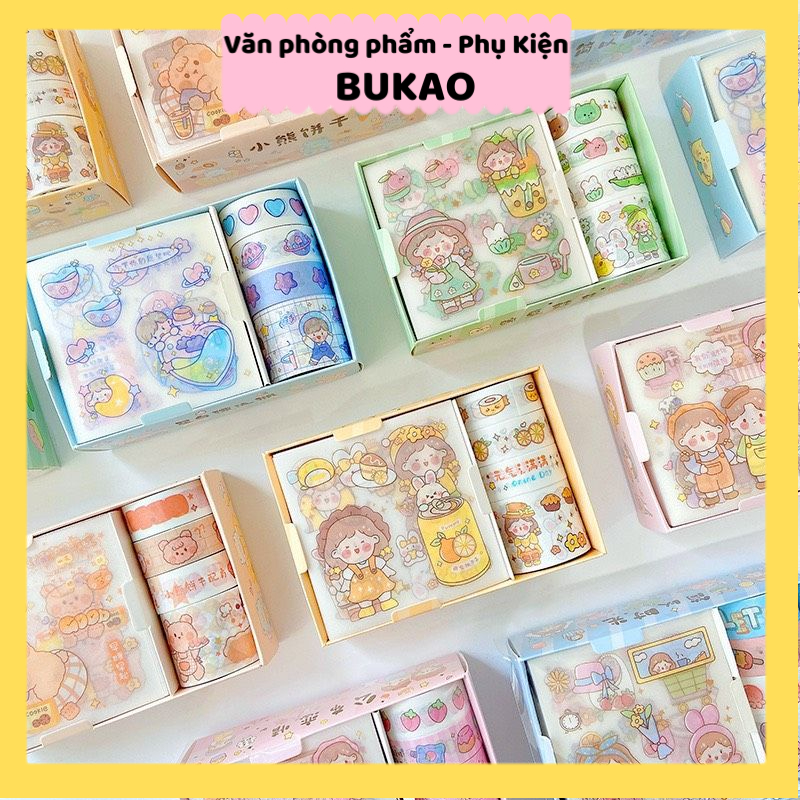 Hộp sticker kèm washi lớn nhiều màu sắc dễ thương
