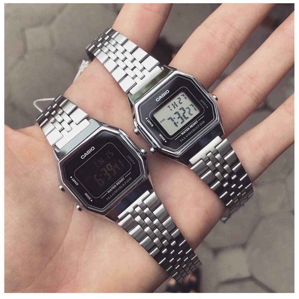 Đồng hồ Nữ Casio LA680WA-1B, đồng hồ chính hãng, bạc mặt đen đen