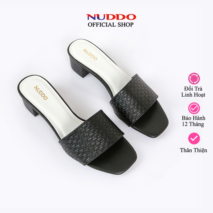 Dép cao gót kiểu nữ 3 phân đế vuông thời trang dáng sandal đế thấp quai ngang cao cấp NUDDO _ ND310