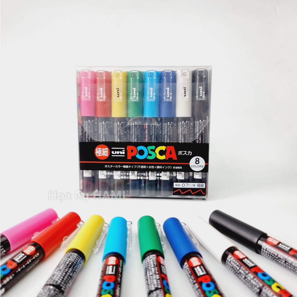 Set bút vẽ trên nhiều chất liệu Uni Posca Paint Marker (PC-1M 0.7mm)