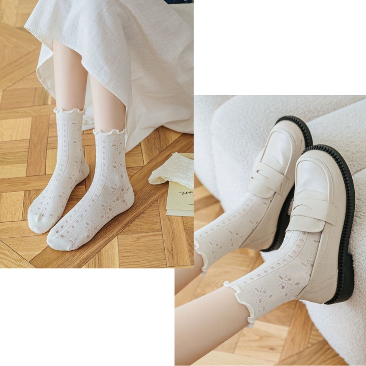 Tất Cổ Vừa &amp; Bèo Vải Mỏng Nhẹ ERASHOP 079524 - Phù Hợp Mang Giày Bánh Mì, Co Giãn 4 Chiều, Bánh Bèo, Tiểu Thư, Rẻ Đẹp