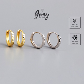 Khuyên tai nam tròn bạc mạ vàng 2 màu đính đá đơn giản, cá tính, unisex (1 chiếc)| GEMY SILVER KN19