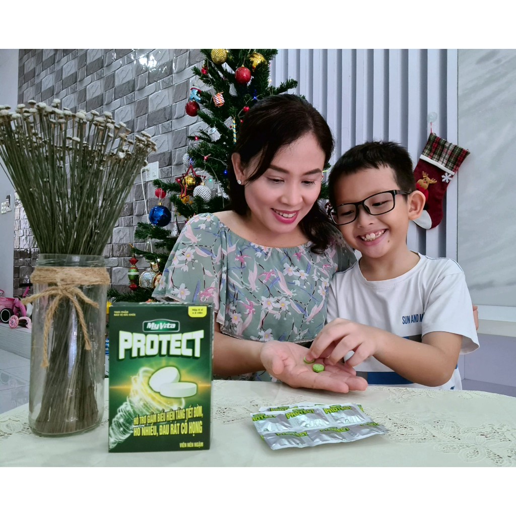 Viên ngậm ho Myvita Protect - Hộp 30 viên - Sát trùng mũi họng, bổ phế, giảm ho, khản tiếng...Tăng cường sức đề kháng