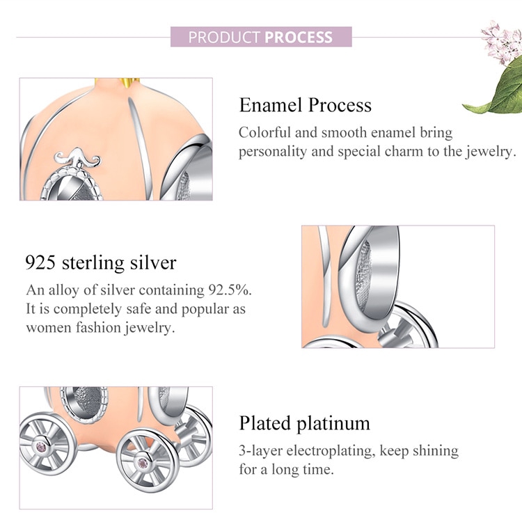 Hạt Charm Bamoer BSC135 Hình Cỗ Xe Bí Ngô Màu Be Làm Vòng Tay Dây Rắn Cho Bạn Nữ Bằng Bạc 925 Thật