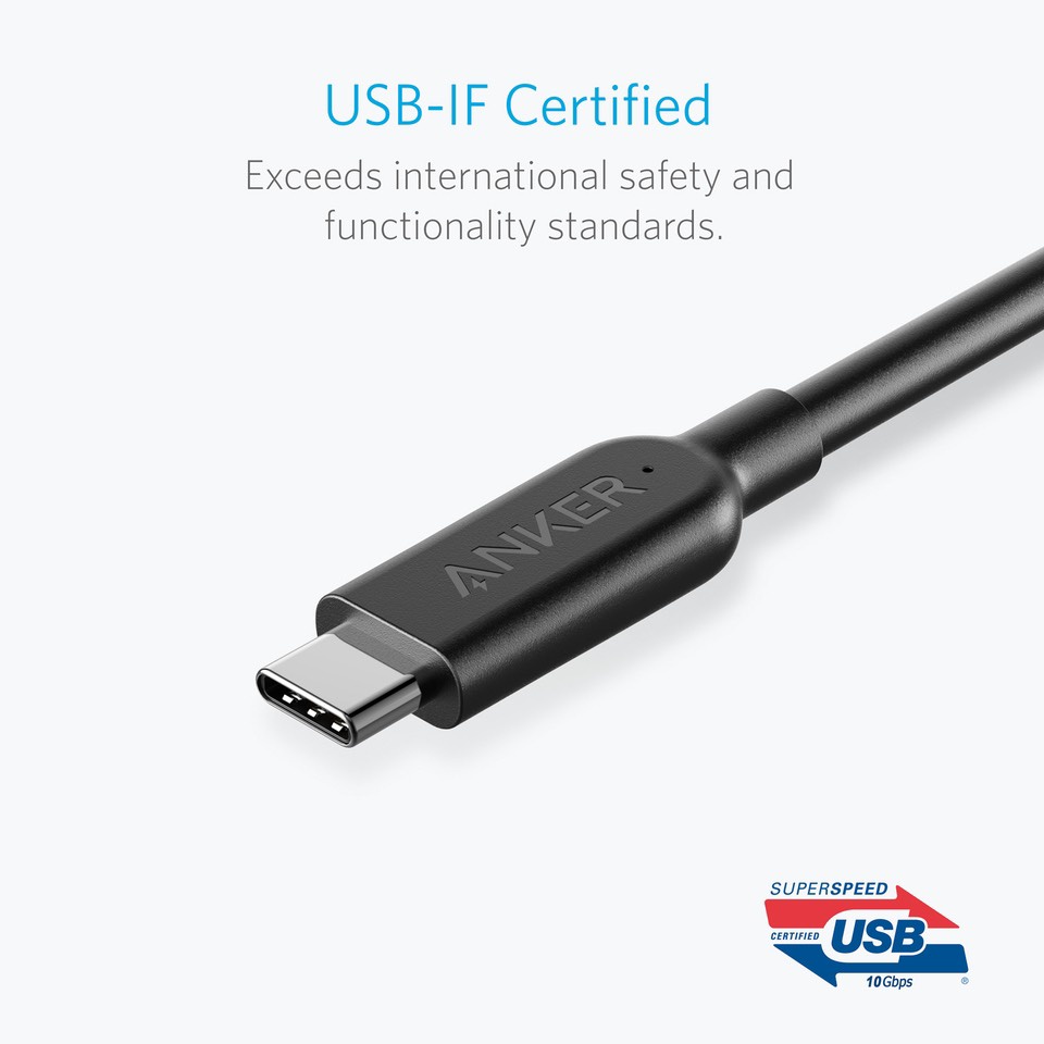 Cáp Anker A8485 Powerline II USB-C To USB-C 3.1 Gen 2 3Ft sạc nhanh 100W Power Delivery cho Samsung Macbook Pro Air
