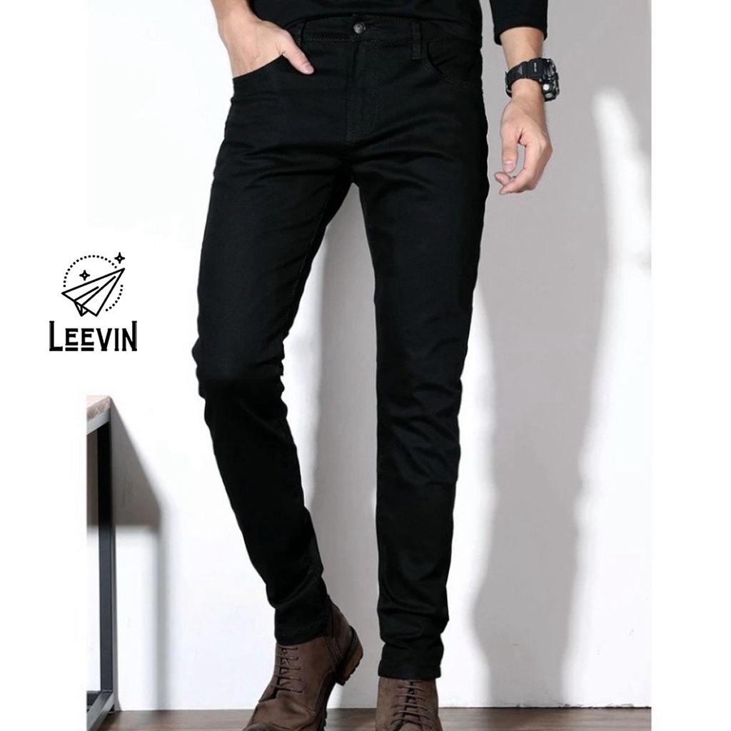 Quần Jean Nam Màu Đen Trơn phong cách Slim Fit Kiểu quần bò nam form ôm dáng Leevin Store