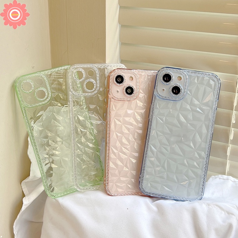 Ốp Điện Thoại tpu Mềm Chống Sốc Khung Bảo Vệ camera In Họa Tiết Kim Cương 3d Cho iphone 15 14 11 13 12 pro max 14pro 13pro 12pro 11pro max