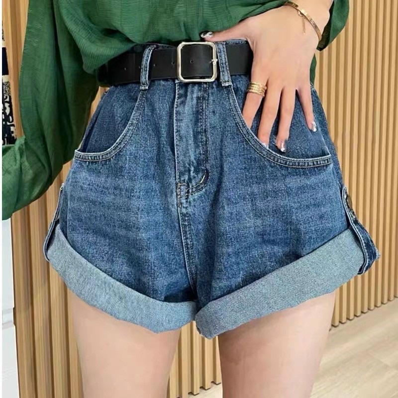 Quần short jeans lật lai gài nút
