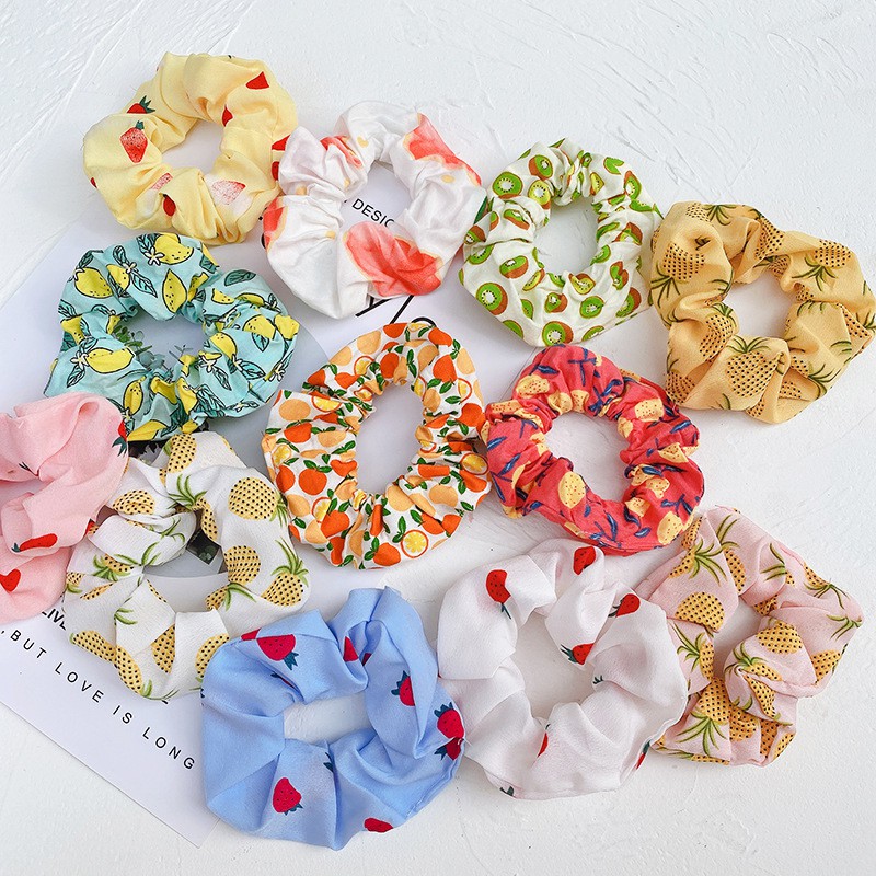 Dây cột tóc Scrunchies kẻ sọc caro, hoa quả BT1