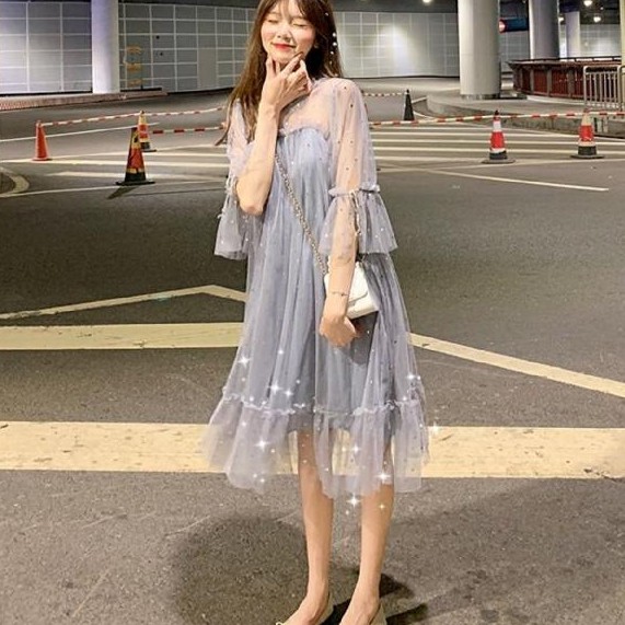 ⭐0412⭐ New French mesh midi skirt for students
