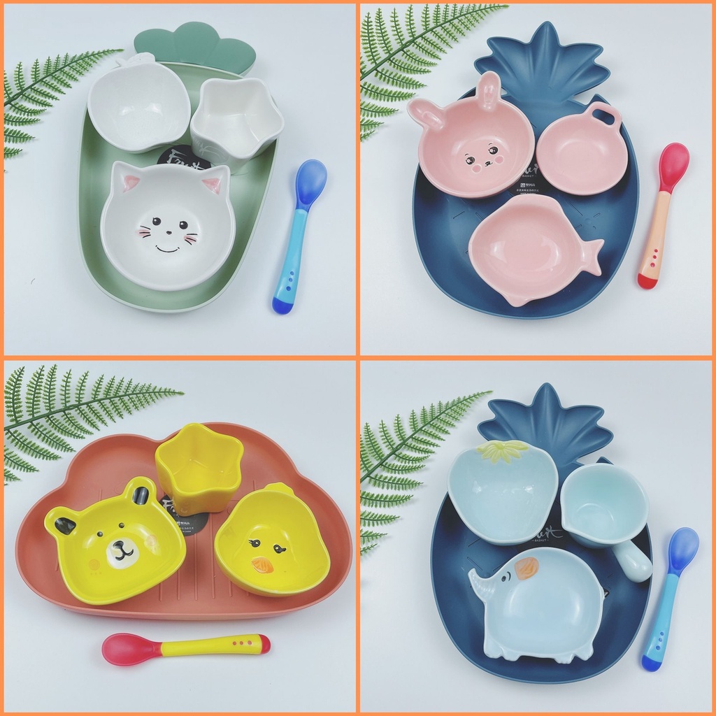 Set Bát Sứ Ăn Dặm Bộ Bát Sứ Ăn Dặm Kèm Khay Tặng Thìa Cho Bé Đồ Dùng Ăn Dặm Cho Bé Nhiều Hình Đáng Yêu Ngộ Nghĩnh