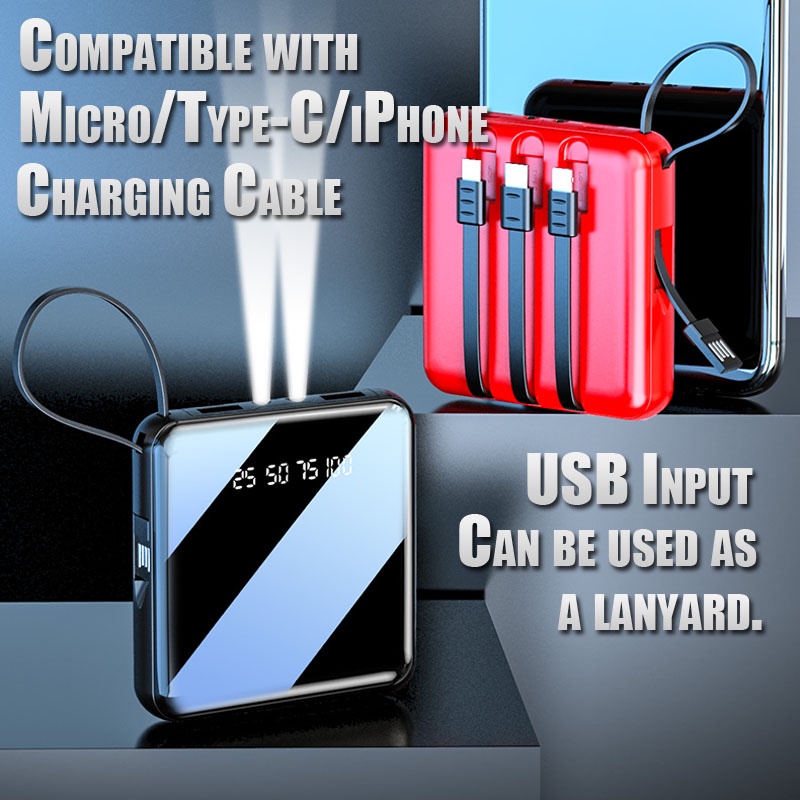 Sạc Dự Phòng 50000Mah 4 Dây Cáp Màn Hình Kỹ Thuật Số Mini Sạc Nhanh USB Kép