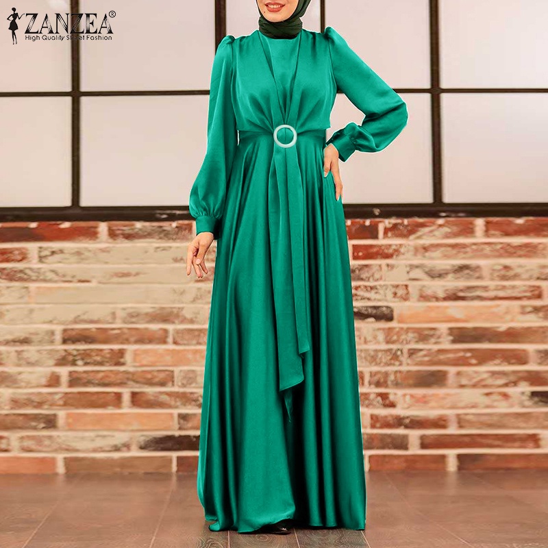 Đầm maxi ZANZEA tay dài cổ tròn màu trơn phong cách Hồi Giáo thời trang thanh lịch dành cho bạn nữ