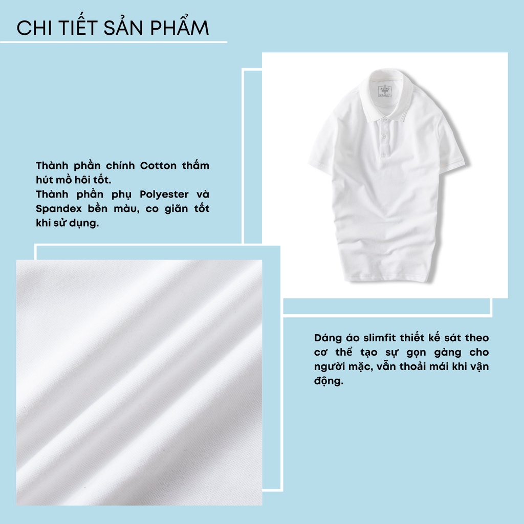 Áo polo nam ADINO màu trắng phối viền chìm vải cotton co giãn dáng công sở slimfit trẻ trung AP81