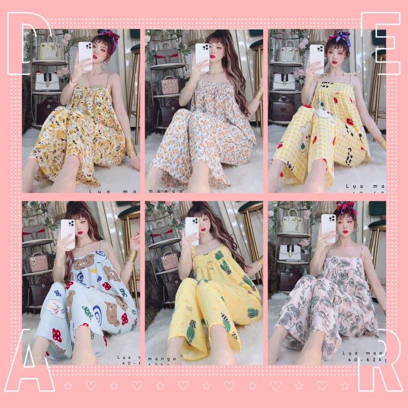 LỤA MANGO ÁO DÂY DÁNG BABY DOLL QUẦN DÀI FREESIZE 40 - 62kg, BỘ PIJAMA MẪU TIỂU THƯ CỰC SANG