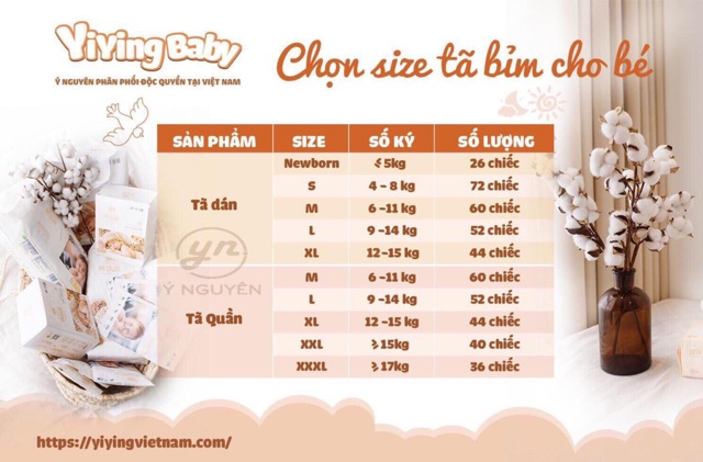 [HCM] Tã/bỉm dán YIYING hơi thở bông size S72/M60/L52 [Hàng chính hãng - có tem Ý Nguyên]