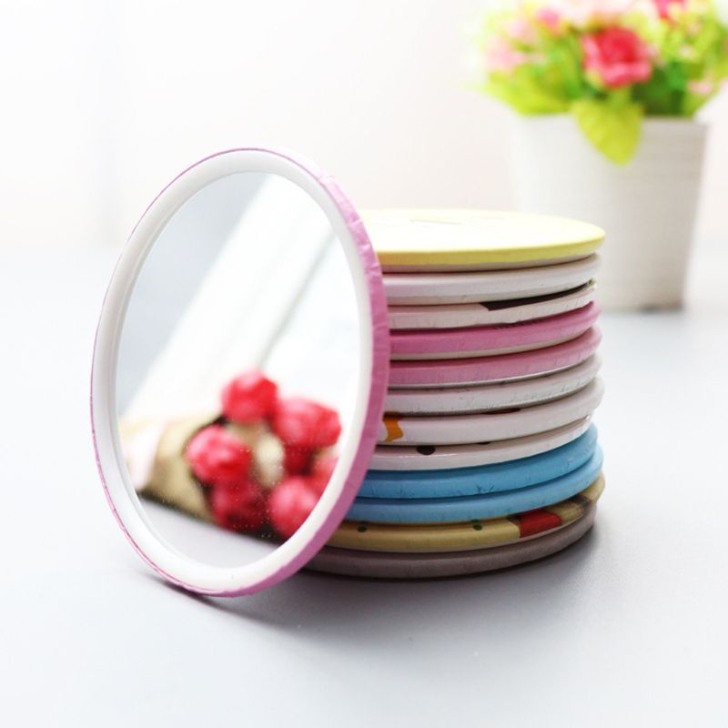 [Hàng mới về] Gương trang điểm mini hình tròn kích thước bỏ túi dễ mang theo in họa tiết hoạt hình