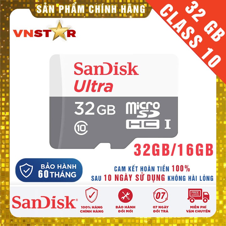 Thẻ Nhớ SanDisk Ultra 32/16GB Chuyên Dùng Cho Camera, Điện Thoại 80MB/S - Sản Phẩm Chính Hãng