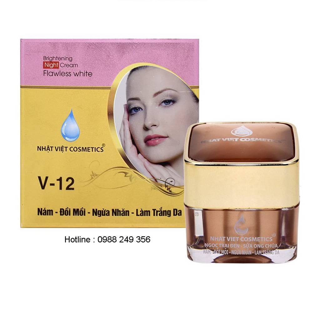 KEM NÁM ĐỒI MỒI NGỪA NHĂN LÀM TRẮNG DA NGỌC TRAI ĐEN SỮA ONG CHÚA V12 NHẬT VIỆT COSMETICS 20G