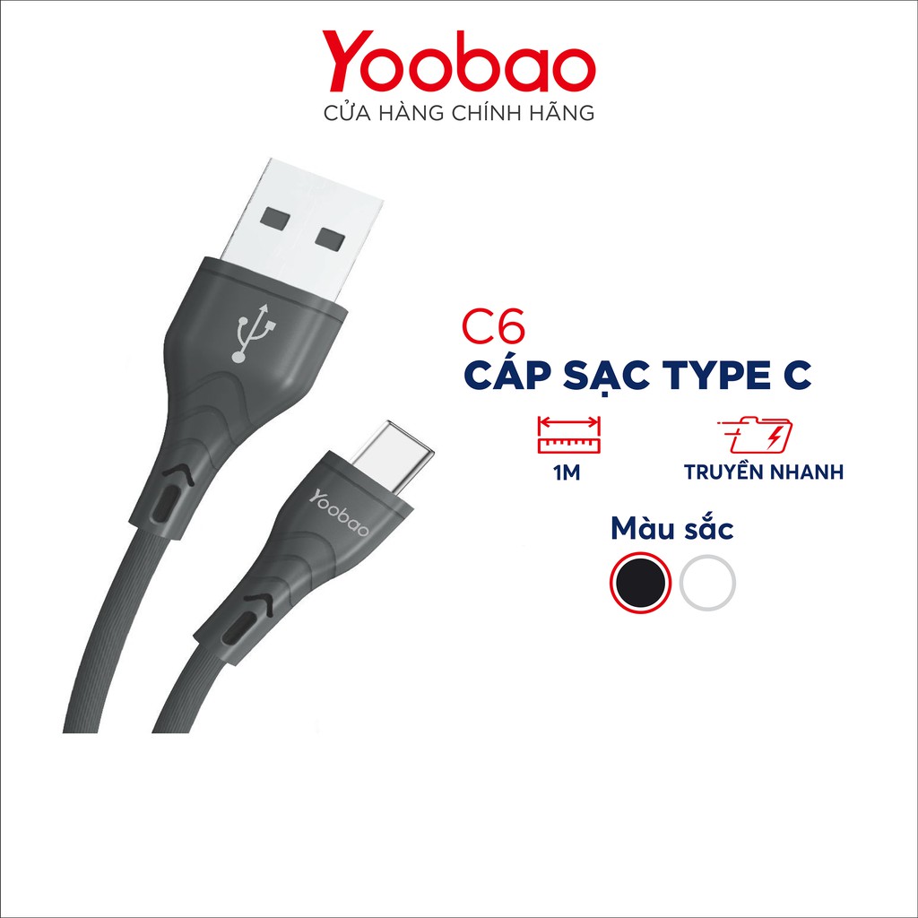 Dây cáp sạc cho điện thoại smartphone Android đầu Type-C Yoobao C6 dài 1m