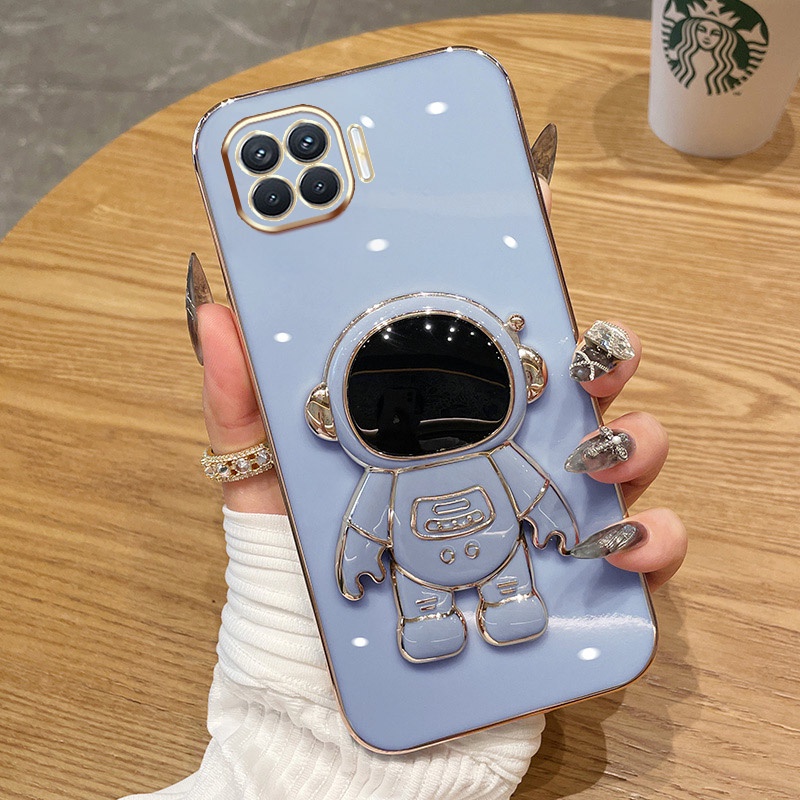 ốp lưng Giá đỡ phi hành gia mạ vàng sang trọng Giá đỡ tích hợp Vỏ mềm Tương thích với Cho OPPO F17/A73(4G) F17/A93(4G) F19 PRO F19PRO+ F11 PRO F7 F5 F9 Ốp silicon TPU màu trơn đơn giản case