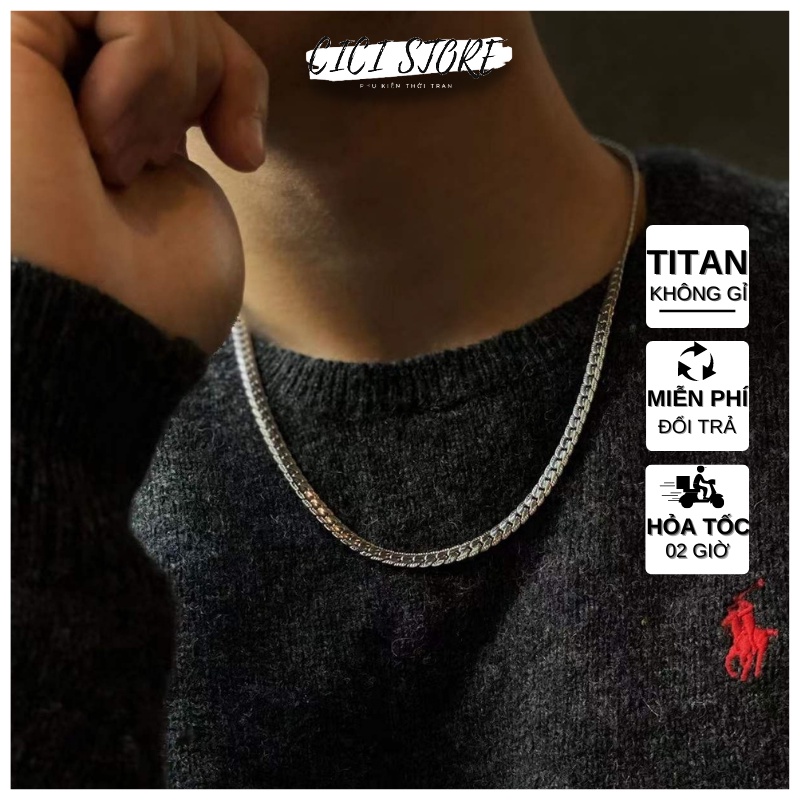 Vòng Cổ Nam Thép Titan Không Gỉ Cuban Hiphop In Nổi 7Mm Phong Cách Hiphop