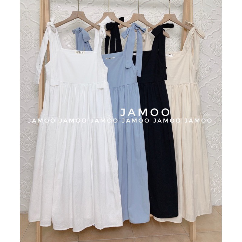 Váy hai dây babydoll buộc nơ vai chất thô 4 màu_ Váy nữ thiết kế Jamoo (video/hình thật/sẵn) | BigBuy360 - bigbuy360.vn