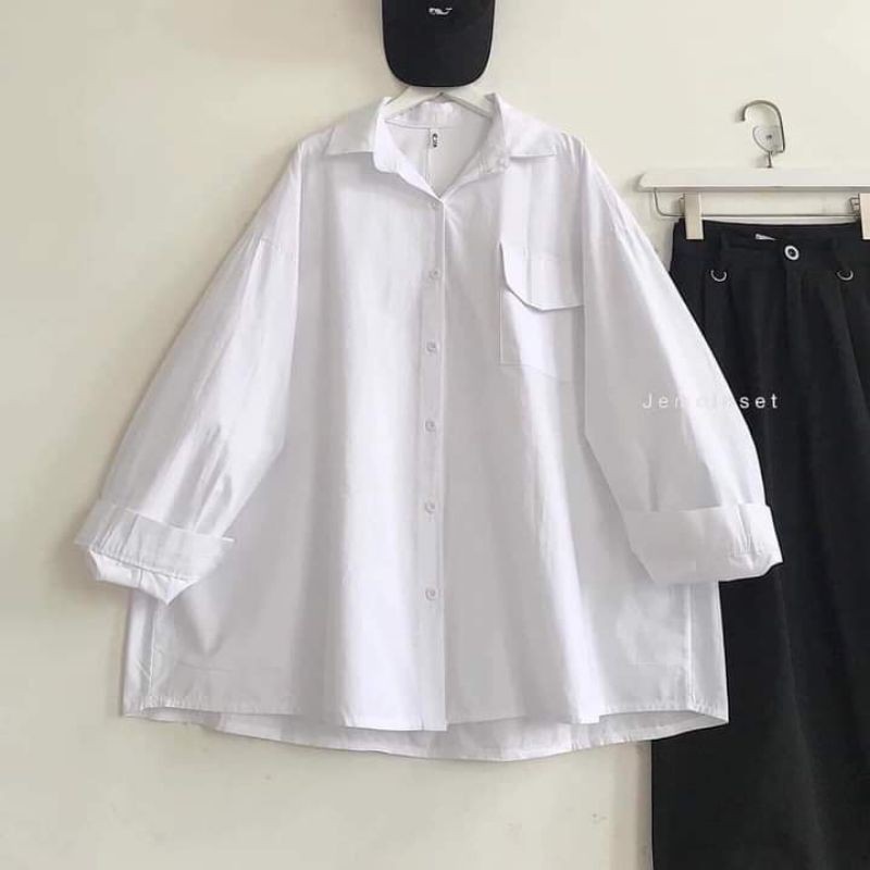 [Rẻ Vô Địch] Áo cotton tay lỡ Unisex mặc đôi ,nhóm , lớp------ ÁO SƠ MI DÀI TAY TÚI NẮP