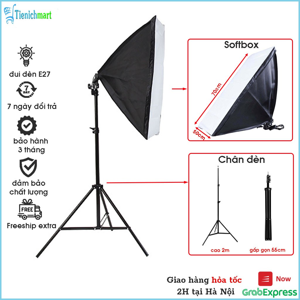 Bộ đèn studio chụp ảnh, quay phim, Livestream chuyên nghiệp, cao 2m softbox 50x70cm