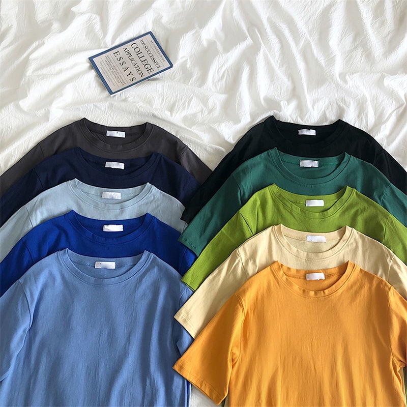 Áo thun cotton tay ngắn dáng rộng màu trắng phong cách Hàn Quốc thời trang cho nữ 2021