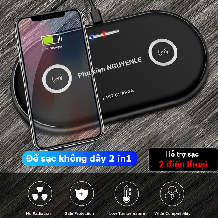 ĐẾ SẠC NHANH KHÔNG DÂY 10W 2 IN 1 CHO ĐIỆN THOẠI / IWATCH/AIRPODS