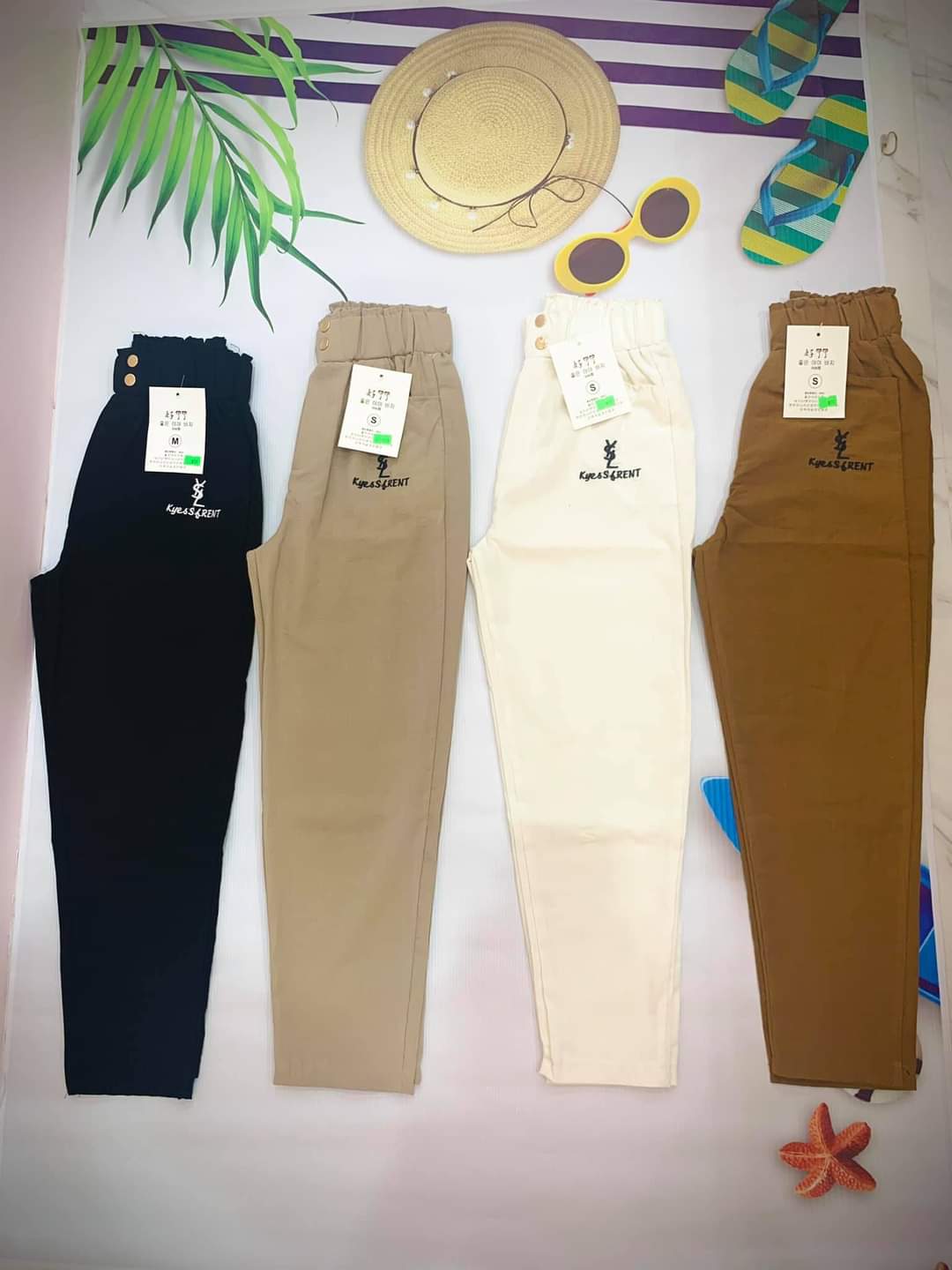 Quần đũi nữ baggy cạp chun dài DOLOXI đẹp cạp cao 2 khuy thêu chữ Q050