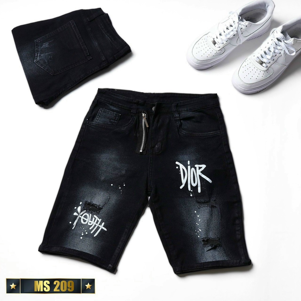 Quần short jean nam MH MEN STORE,Quần short jean nam thêu họa tiết nổi bật vải co giãn tốt