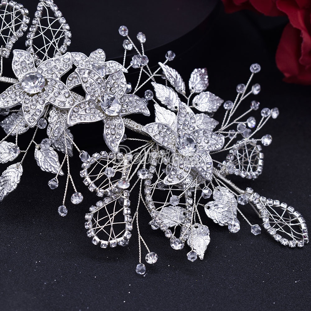 Cài Tóc Thời Trang Hình Chiếc Lá Bằng Hợp Kim Có Đính Đá Cho Cô Dâu