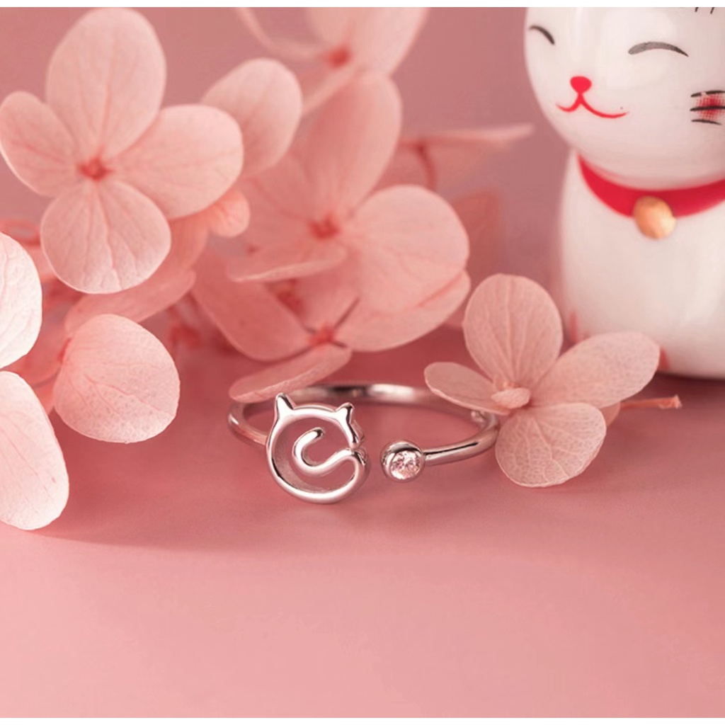 [Cois N] Nhẫn Kim Cương Hình Mèo Dễ Thương Cho Nữ Sinh