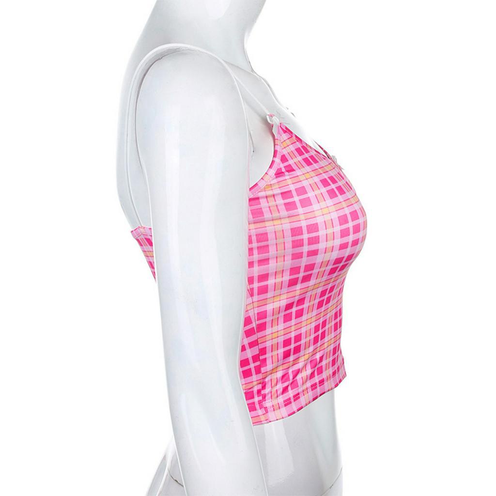 Áo Croptop Sát Nách Hoạ Tiết Ca-Rô Phối Nơ Nữ Tính