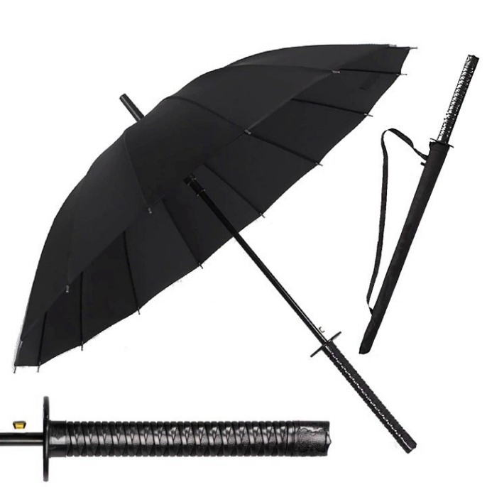 Ô dù che mưa katana che nắng cán giả kiếm nhật, ô 16 nan cực chắc chắn màu đen MSP43860