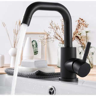 Vòi Lavabo nóng lạnh màu đen cao cấp - Inox 304 - vuông uốn cong