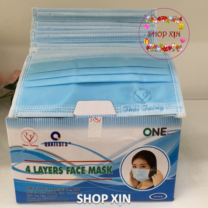 Khẩu Trang Y Tế 4 Lớp Kháng Khuẩn One Mask Thái Tường, theo quy chuẩn Quatest 3. Hộp 50 cái