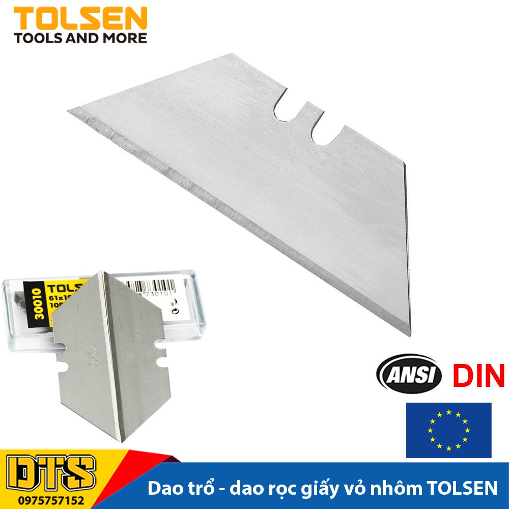 Hộp 10 lưỡi dao rọc cáp TOLSEN, lưỡi dao công nghiệp thép cao cấp SK5 61mm x 19mm - Tiêu chuẩn xuất khẩu châu Âu