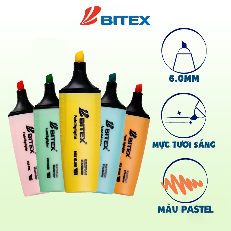 Bút dạ quang Bitex HL05 màu Pastel nhiều màu