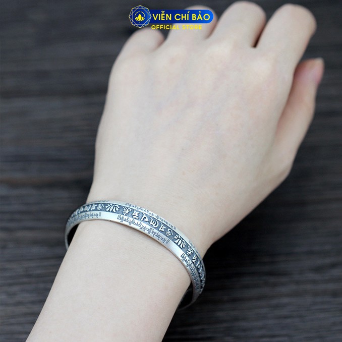 Kiềng tay bạc nam nữ, lắc tay bạc Lục tự minh chú khắc Bát Nhã Tâm Kinh chất liệu bạc Thái 925 Viễn Chí Bảo L100428