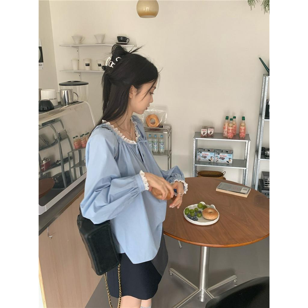 Áo Cổ Tròn Cột Dây Màu Xanh Dương Dễ Thương 66772
