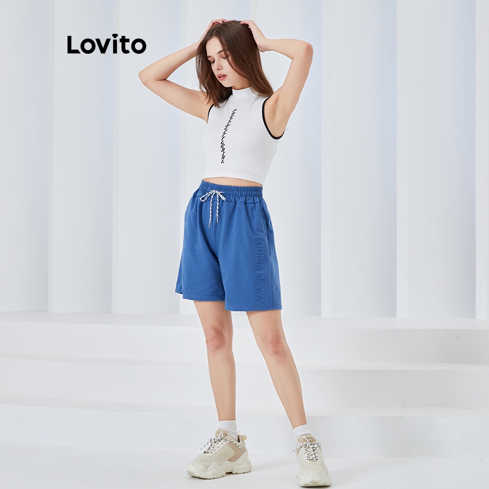 Áo Lovito thể thao màu sắc tương phản in họa tiết chữ ôm dáng L04090 (trắng)